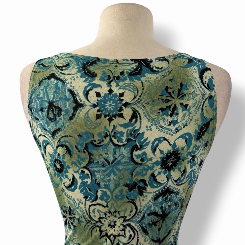 VTG Charlotte Russe Y2K Boho Medallion Boatneck Tank Top Green Blue Large - Picture 9 of 11